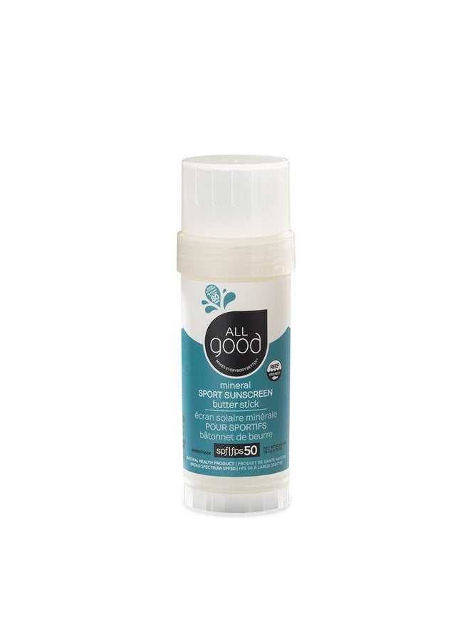 All Good Makes Everything Better All Good Sunscreen Sports Mineral For Face Nose Ears Butter Stick Spf 50 Coral Reef Friendly Water Resistant Zinc Oxide Coconut Oil Beeswax Vitamin E (2.75 Oz)  - Image 1