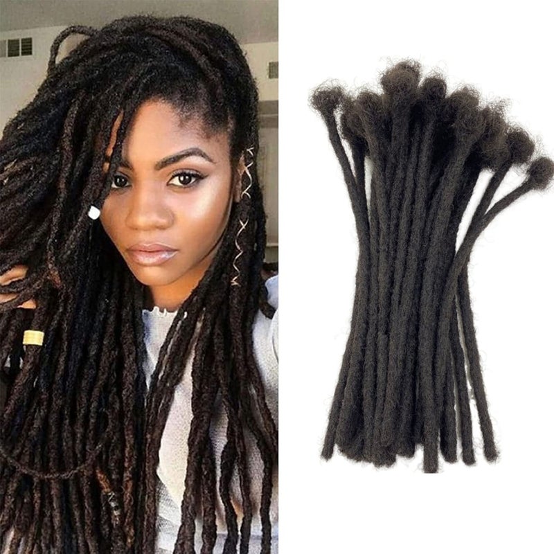 Dreadlock Extensions Human Hair 14 Inch 04cm Thickness 10 Strands Locs Extensions Real Human Hair Natural Black for Women Men Kids Full Handmade Permanent Locs Can Be Dyed and Bleached