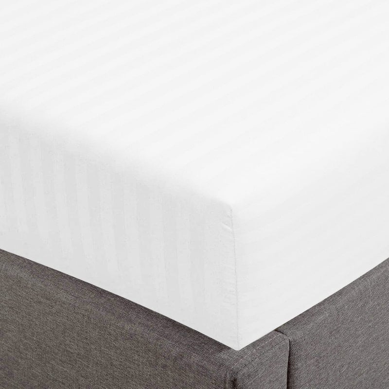 FEATHER & STITCH NEW Feather & Stitch 100% Cotton 1 Piece Damask Stripe King Fitted Sheet 500 Thread Count White 18 Inch Extra Deep Pocket Luxury Sateen Weave Stretchable Boxer Elastic Fits Mattress Perfectly  - Image 2