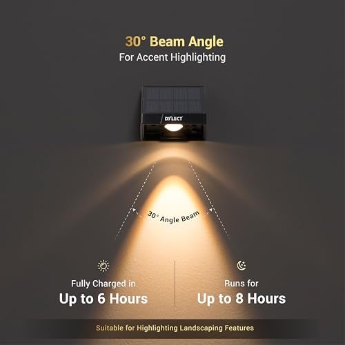 Dylect® Luxe LED Solar Down Light Outdoor for Wall, Fence, Garden, Balcony/Solar Home Décor Light | IP44 Waterproof Up to 8Hr Runtime, Heavy ABS Housing (3000K, Warm White) - Image 5