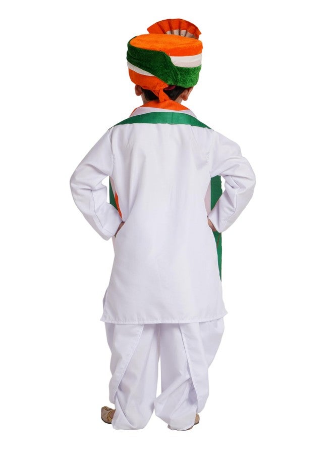 Kaku Fancy Dresses Polyester White Dhoti Kurta With Tricolor Safa & Stole For Kids, Independence Day & Republic Day Costume For Boys & Girls - White, 3-4 Years - Image 4