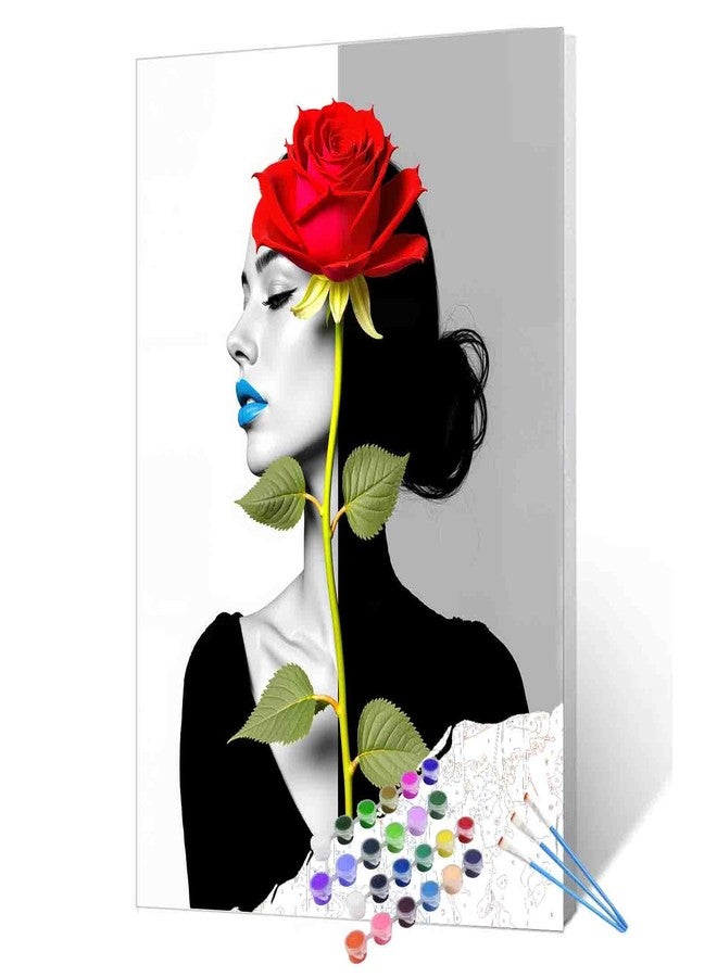 Aihonmin Abstract Women Blue Lips Oil Paint by Number for Adults rose DIY Paint by Numbers for Beginner Kids Canvas for Black and White Symmetrical Pictures Painting Art Crafts Home decoration(without Frame) - Image 1