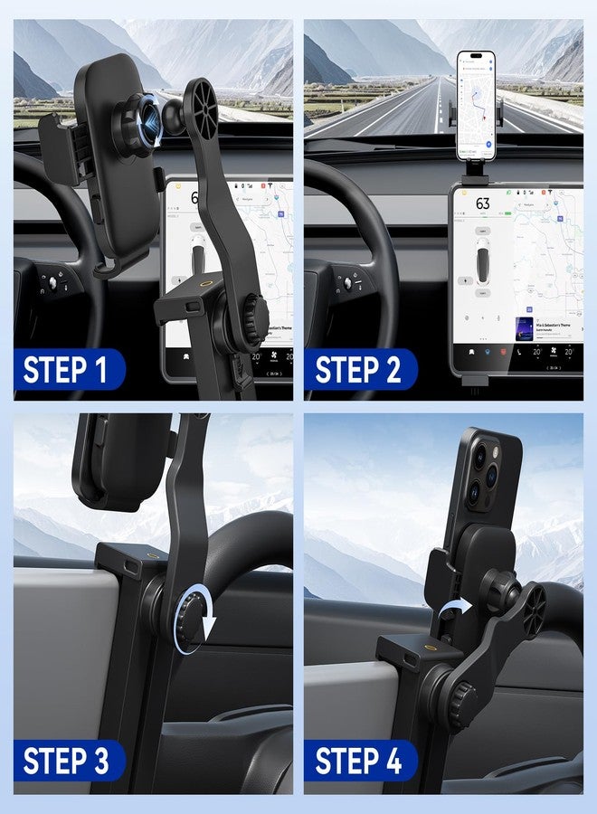 teefeet Adjustable Tesla Phone Mount Car Phone Holder for Model 3 and Model Y, No Glue Required,Center Console Display iPhone Holder, Touchscreen Phone Mount for Tesla Fits for All Phone(Black) - Image 4