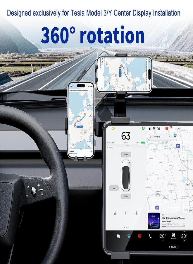 teefeet Adjustable Tesla Phone Mount Car Phone Holder for Model 3 and Model Y, No Glue Required,Center Console Display iPhone Holder, Touchscreen Phone Mount for Tesla Fits for All Phone(Black) - Image 2