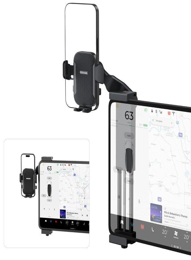 teefeet Adjustable Tesla Phone Mount Car Phone Holder for Model 3 and Model Y, No Glue Required,Center Console Display iPhone Holder, Touchscreen Phone Mount for Tesla Fits for All Phone(Black) - Image 1