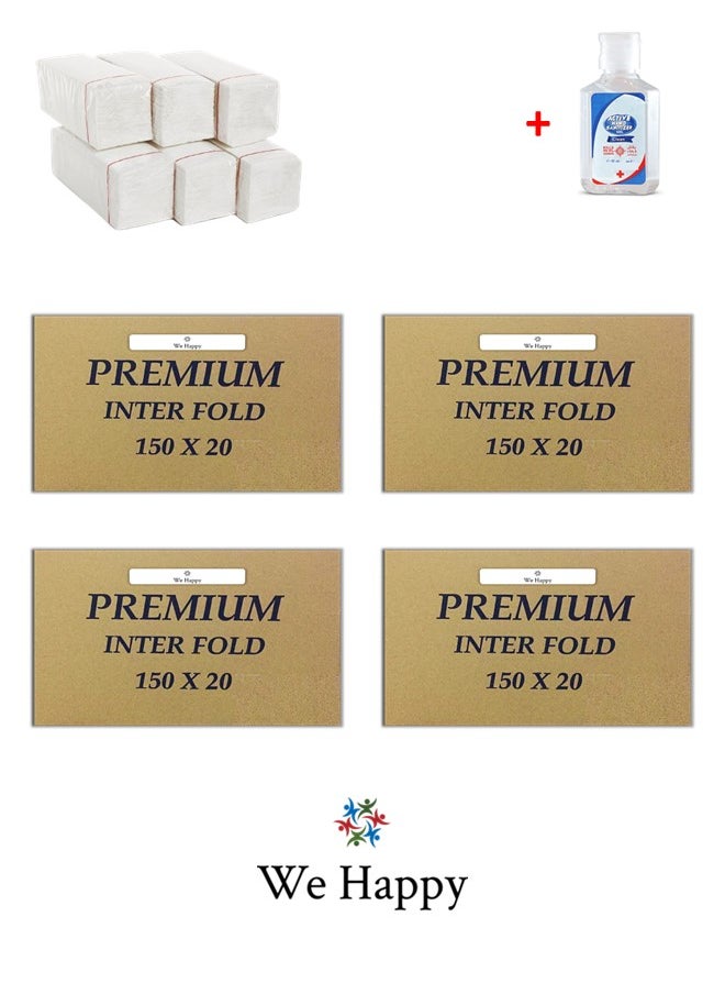 We Happy We Happy Premium Interfold Tissue Paper Hand Towel 150 Sheets x 80 Packs - 12000 Pieces Ideal for Kitchen Bathroom Table and Napkin Use with Hand Sanitizer 50ml  - Image 1