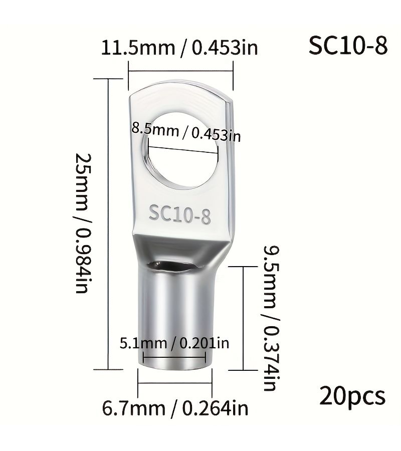 SC25 8 أطراف أسلاك نحاسية، 20 قطعة موصلات حلقية دائرية للتوصيل البيني - Image 5