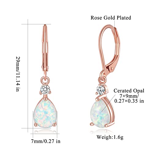 CiNily Rose Gold Plated Teardrop Opal Dangle Earrings for Women Leverback Drop Gemstone Earrings - Image 3