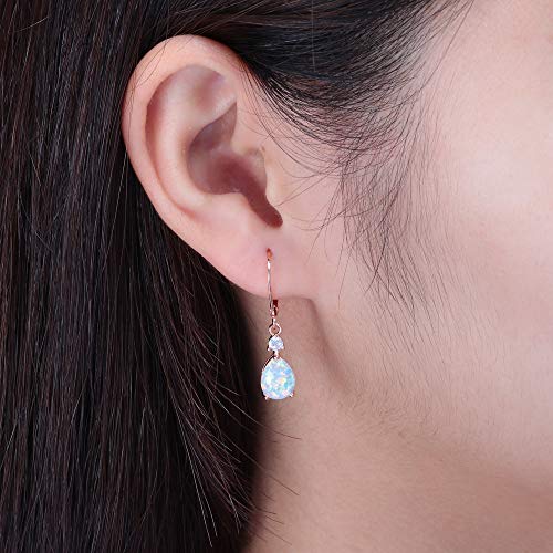 CiNily Rose Gold Plated Teardrop Opal Dangle Earrings for Women Leverback Drop Gemstone Earrings - Image 4