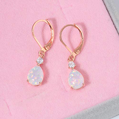 CiNily Rose Gold Plated Teardrop Opal Dangle Earrings for Women Leverback Drop Gemstone Earrings - Image 5