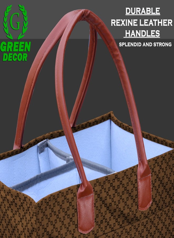 GREEN DECOR -Heavy Duty 400 GSM Felt Designer Diaper Bag With Handles for Smart Mothers, Baby Diaper & Wipes Caddy Organizers,Nursery Storage Foldable & Portable (Dotted Coffee-15X10X8 Inch) - Image 3