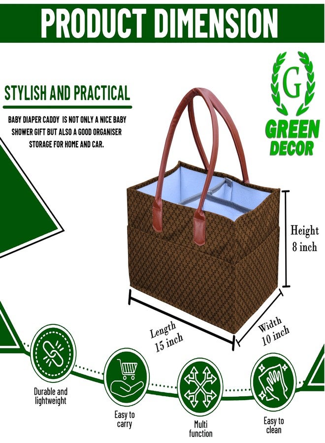 GREEN DECOR -Heavy Duty 400 GSM Felt Designer Diaper Bag With Handles for Smart Mothers, Baby Diaper & Wipes Caddy Organizers,Nursery Storage Foldable & Portable (Dotted Coffee-15X10X8 Inch) - Image 2