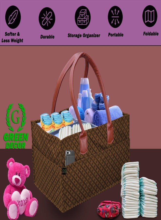 GREEN DECOR -Heavy Duty 400 GSM Felt Designer Diaper Bag With Handles for Smart Mothers, Baby Diaper & Wipes Caddy Organizers,Nursery Storage Foldable & Portable (Dotted Coffee-15X10X8 Inch) - Image 5