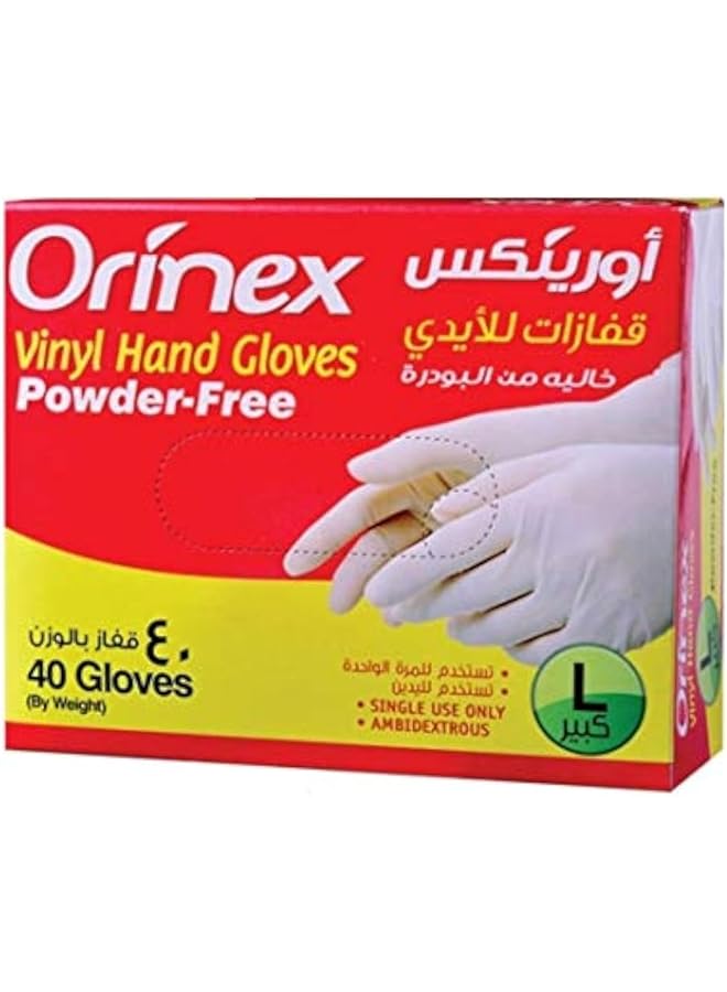 Orinex Vinyl Hand Gloves Powder Free Large 40 Pieces White