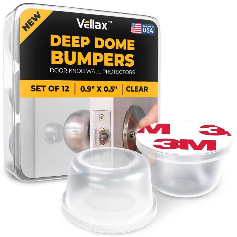 Vellax 12 Clear Silicone Door Bumpers â€“ Self-Adhesive Wall Protectors for Door Knobs, Handles & Headboards â€“ Quiet Rubber Pads for Impact Protection - Image 1