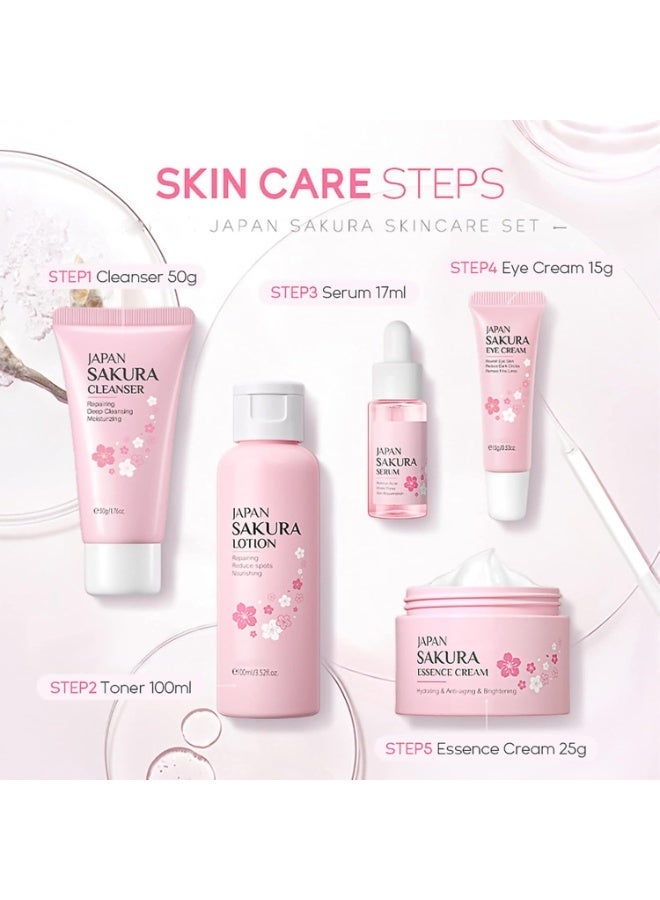 SAKURA Skincare Set Skin Care for Teenage Girls Gift Set-Cleanser,Toner,Serum,Eye,Essence Serum- Facial Sets&Kits - Image 2
