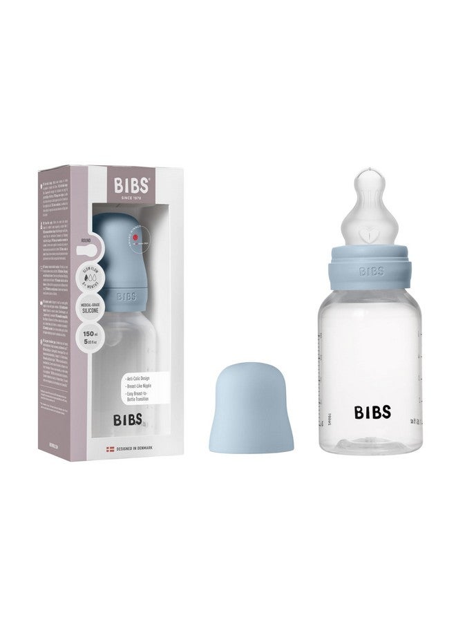 BIBS Baby Bottle 5 oz / 150 ml Silicone Nipple - Anti-Colic, BPA-Free, Round Nipple, Slow Flow, Lightweight & Easy to Clean, Suitable for Newborns 0+ Years - Baby Blue - Image 1