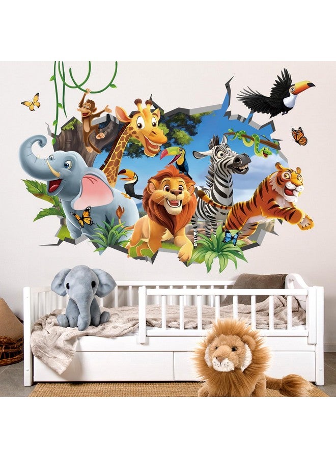 decalmile 3D Jungles Animal Wall Decals Forest Animal Elephant Lion Monkey Wall Stickers Kids Room Nursery Room Wall Decor - Image 1