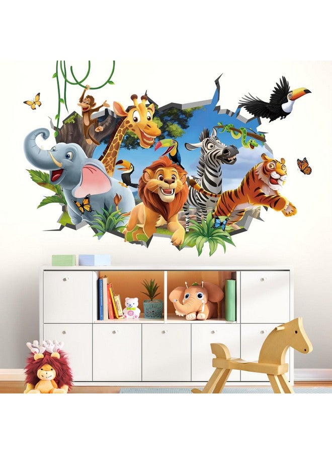 decalmile 3D Jungles Animal Wall Decals Forest Animal Elephant Lion Monkey Wall Stickers Kids Room Nursery Room Wall Decor - Image 3