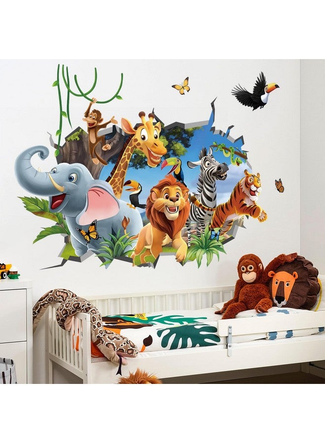 decalmile 3D Jungles Animal Wall Decals Forest Animal Elephant Lion Monkey Wall Stickers Kids Room Nursery Room Wall Decor - Image 2