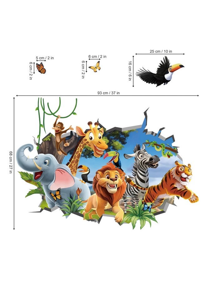 decalmile 3D Jungles Animal Wall Decals Forest Animal Elephant Lion Monkey Wall Stickers Kids Room Nursery Room Wall Decor - Image 4