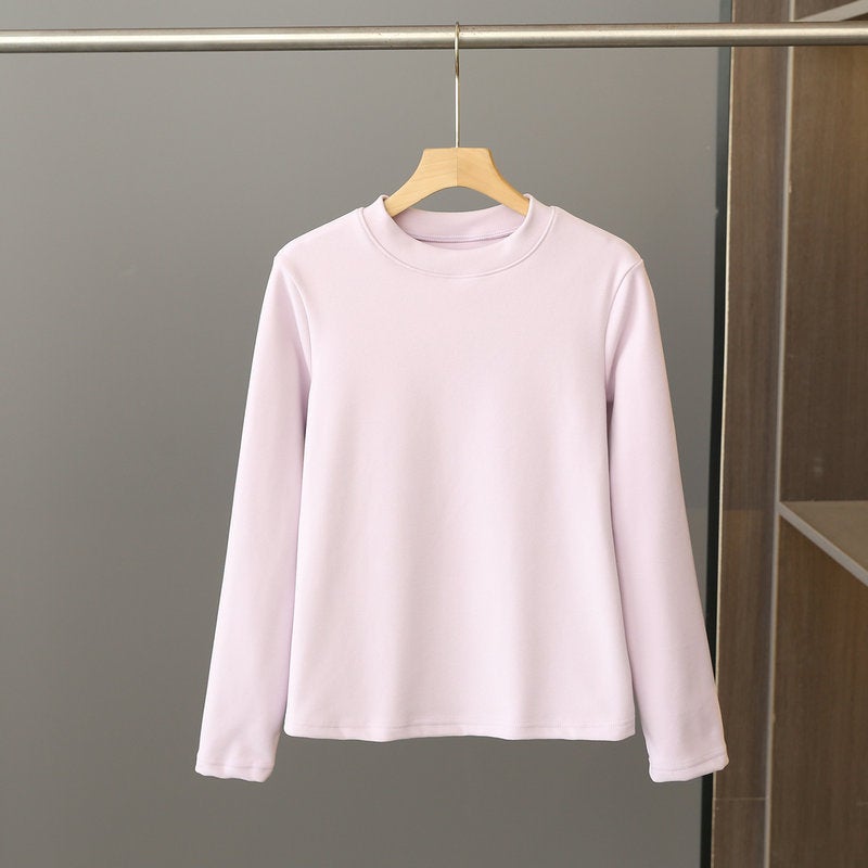 Double-Sided Velvet Half Turtleneck Inner Long-Sleeved T-Shirt Women'S De Velvet Heating Warm Top Plus Size All-Match Bottoming Shirt - Image 1