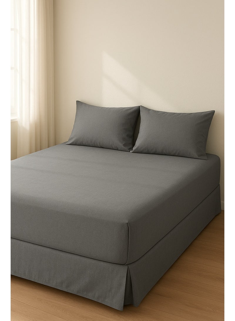 Yarlin-Bed Set (Fitted Bedsheet for 180 cm beds and 2 Small Pillowcases (Gray)