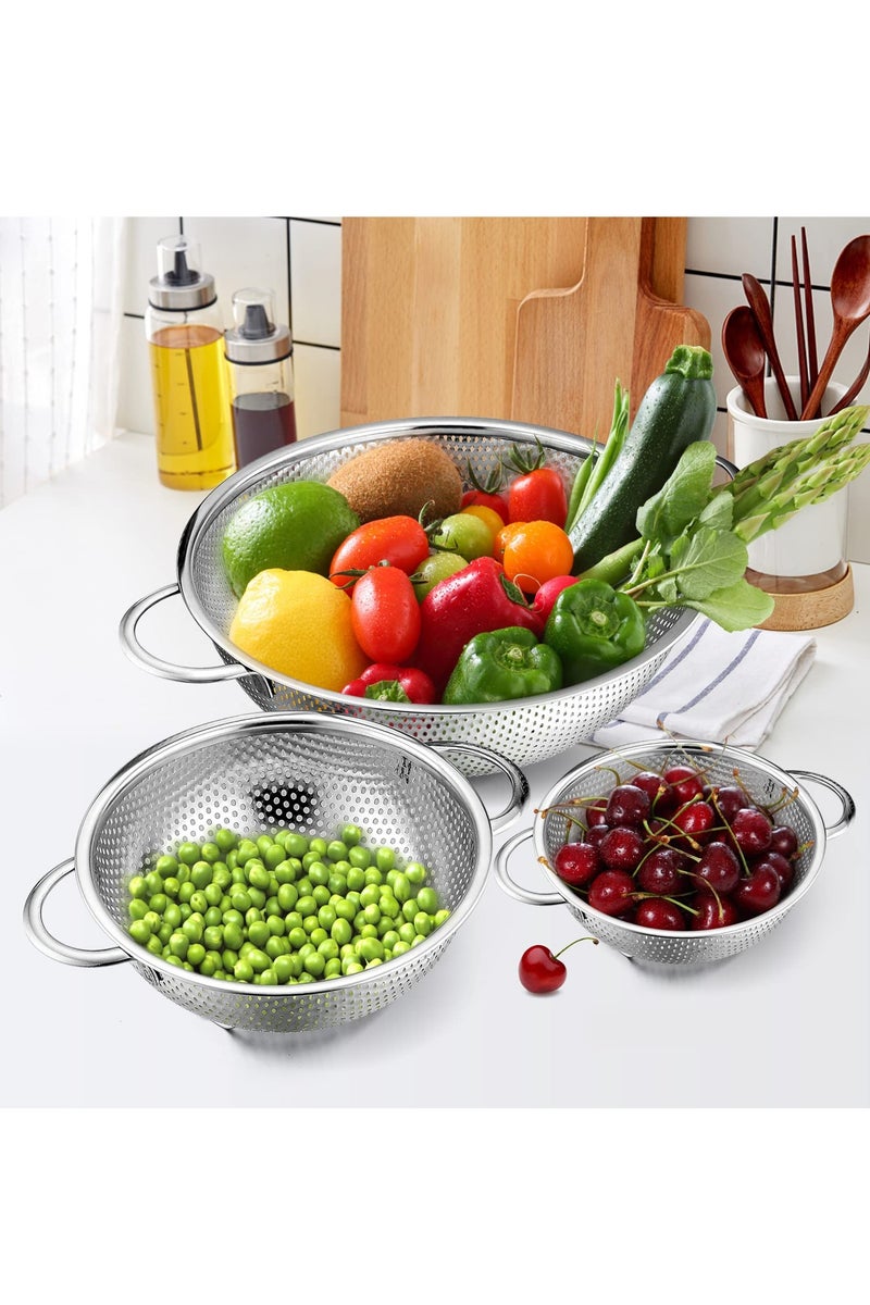 زيريفام مجموعة مصافي ZERIFAM المصنوعة من الفولاذ المقاوم للصدأ، مصفاة معدنية دقيقة المسام مكونة من 3 قطع مع مقابض، متينة وآمنة للاستخدام في غسالة الأطباق، مثالية لغسل الخضروات وتصفية المكونات. - Image 4