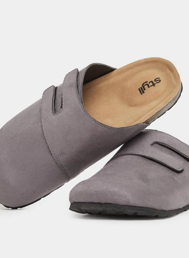 Styli Styli Plain Velcro Detail Faux Suede Clog Sandals