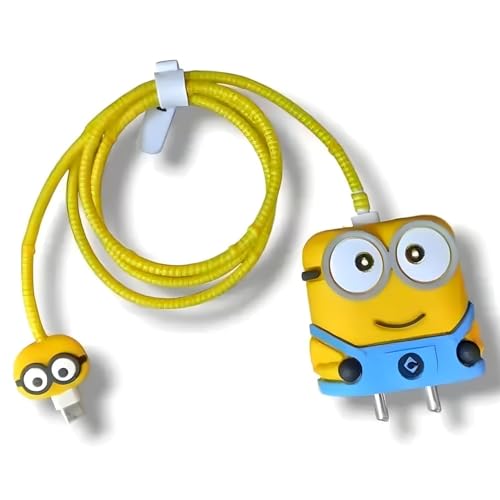 INEFABLE Charger Case Cover Protector with 3D Cute Pattern for iPhone Charger only 18W & 20W, Data Charging Cable Wire Saver Protective Cable Cover Full Protection - Set Of 1 (Minion) - Image 2