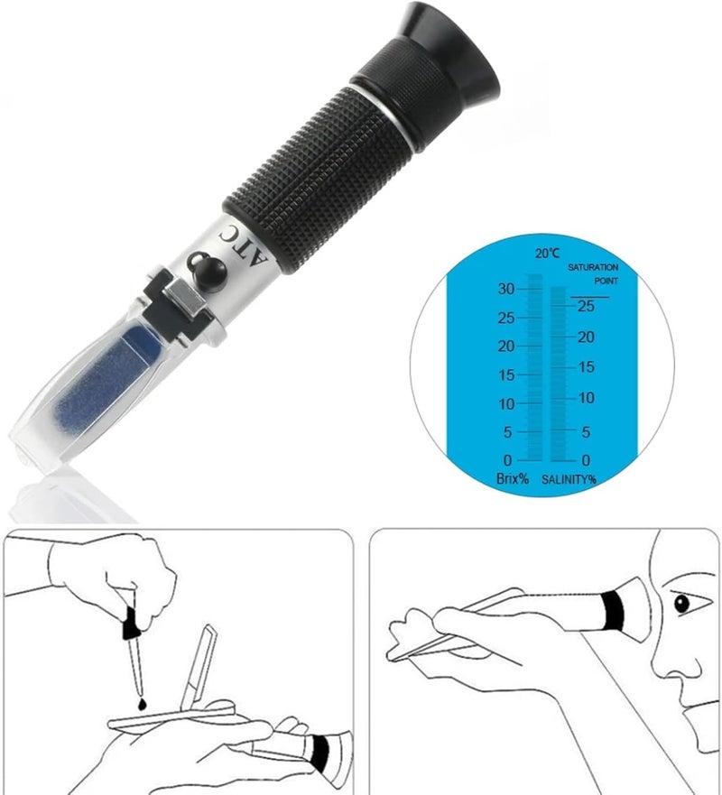 Refractometer, Refractometer Sugar Meter Salinity Nacl Tester Portable Saccharimeter Brix 0-32% Salinity 0-28% Handheld Hydrometer for Fruit, Homebrewing, Juice, Vegetables - Image 5
