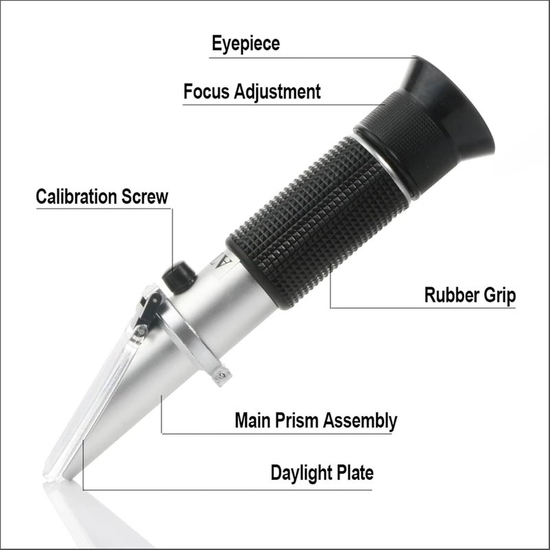 Refractometer, Refractometer Sugar Meter Salinity Nacl Tester Portable Saccharimeter Brix 0-32% Salinity 0-28% Handheld Hydrometer for Fruit, Homebrewing, Juice, Vegetables - Image 3