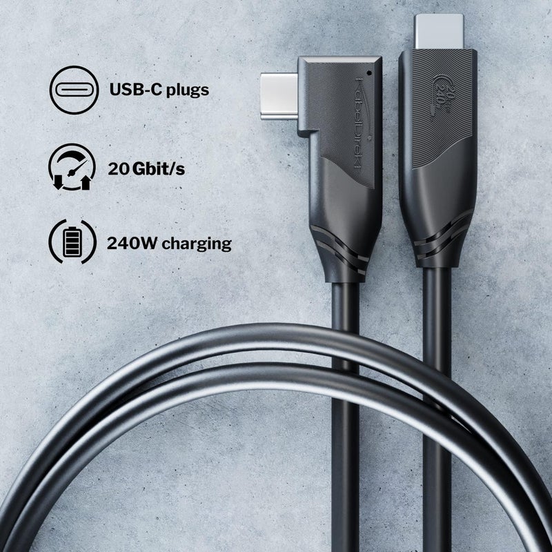 KabelDirekt – Angled USB-C Cable All-purpose, USB 3.2 Gen 2x2 – 0.5m (transfers data/4K video at 20Gbps, PD3.1 for 240W charging, functions as data/charging/monitor cable, black) - Image 2