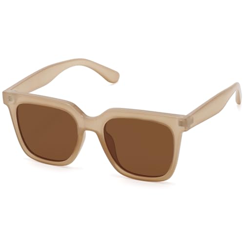 Fozono Large Square Sunglasses Trendy Polarized Sunglasses for Women Men Classic Retro Style UV400 Protection Brown - Image 1