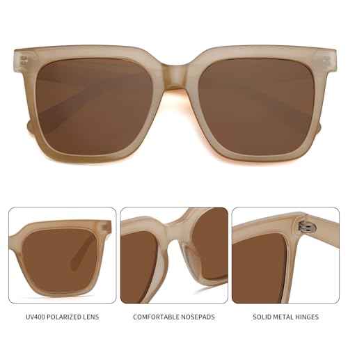 Fozono Large Square Sunglasses Trendy Polarized Sunglasses for Women Men Classic Retro Style UV400 Protection Brown - Image 4