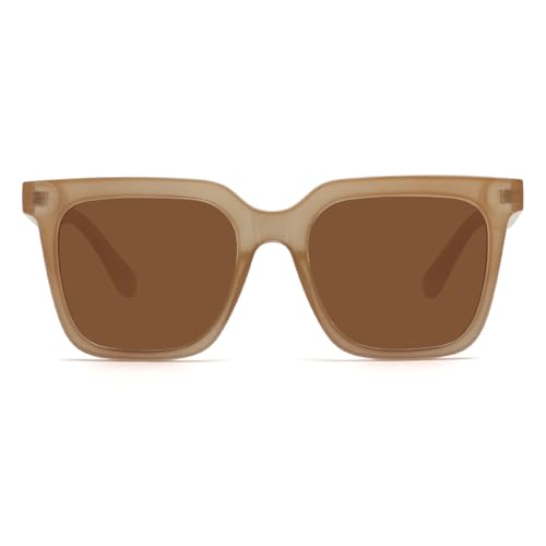 Fozono Large Square Sunglasses Trendy Polarized Sunglasses for Women Men Classic Retro Style UV400 Protection Brown - Image 3