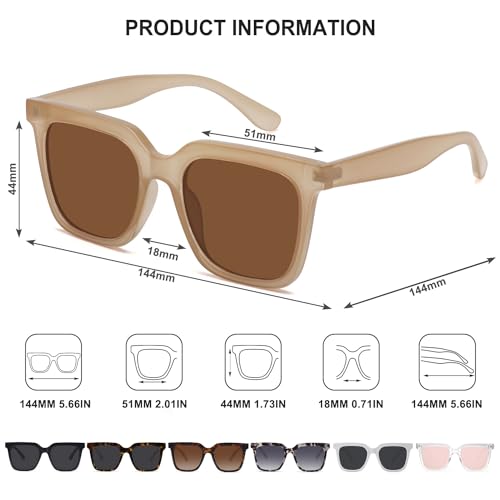 Fozono Large Square Sunglasses Trendy Polarized Sunglasses for Women Men Classic Retro Style UV400 Protection Brown - Image 5