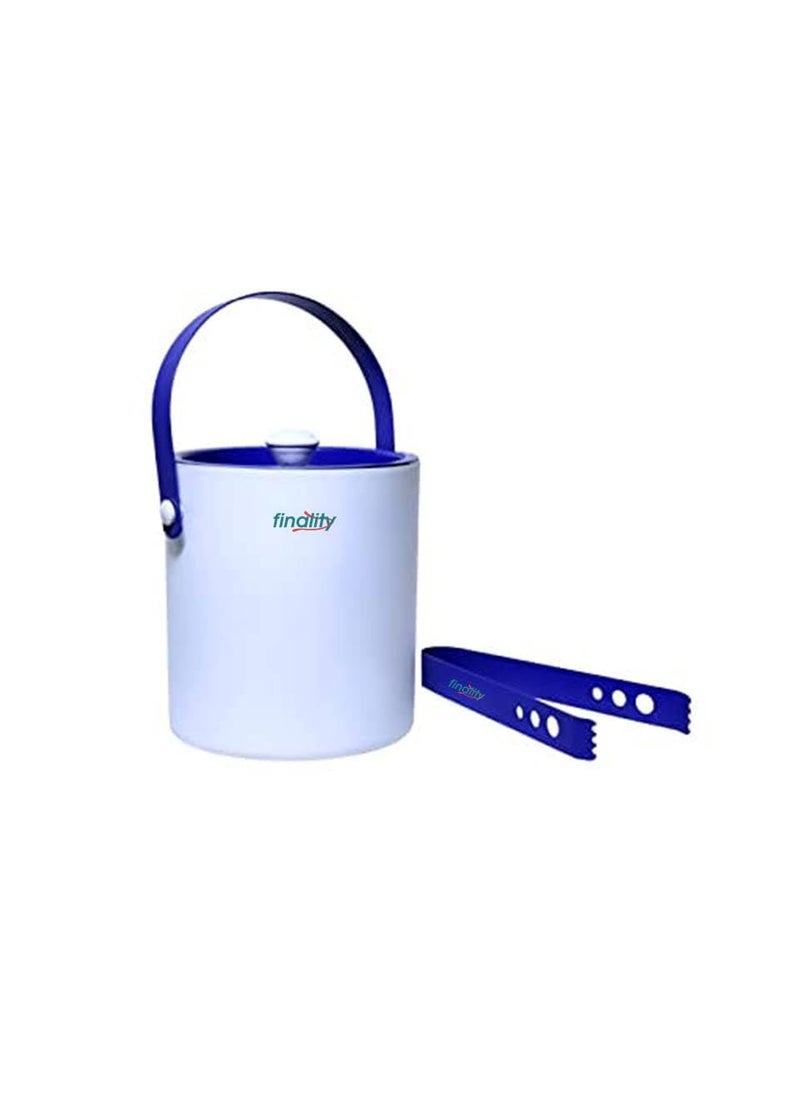 FINALITY finality Stainless Steel Double Walled Insulated Ice Bucket with Lid White and Blue Color with Tong 1 Liter  - Image 1