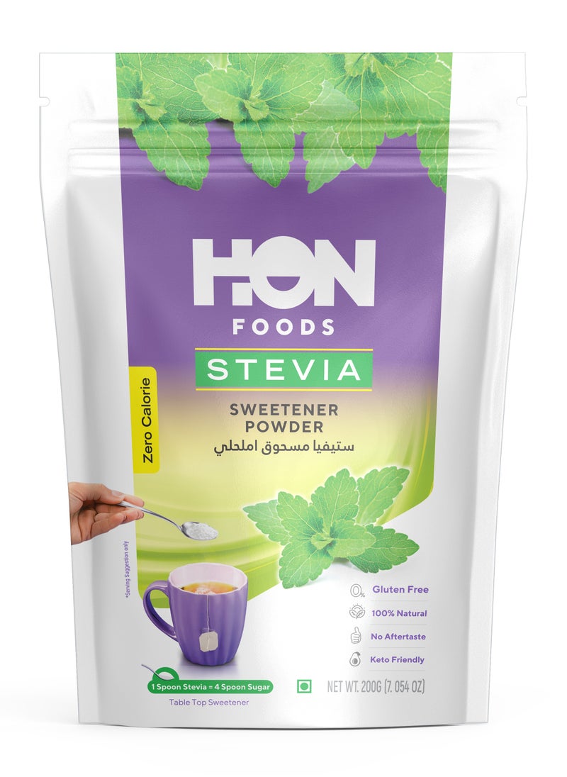HON FOODS - Stevia Sweetener Powder |100% Plant based Natural Sweetener | 100% Natural Stevia leaves | 200 gm Pack - Image 1