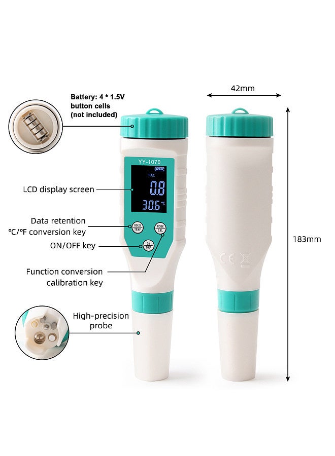 Generic 7in1 Water Quality Monitor Chlorine PH Total Dissolved Solids SALT ORP FAC EC Temperature Test Meter Multi-functional Mariculture Water Quality Tester  - Image 4