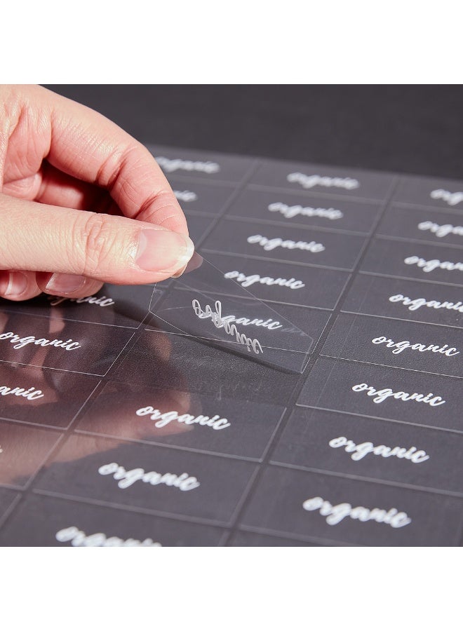 Restaurantware Label Tek 1.9 x 1 Inch Organic Juice Bottle Labels, 100 Water-Resistant Labels For Bottles - Self-Adhesive, Clear With White Font, Plastic Bottle Stickers, For Drink Pouches, - Image 1