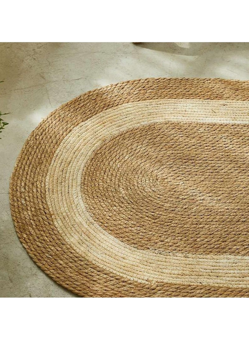 LINGWEI Jute Rug Carpet Oval Oval with White Line Design Floor Mat Carpet Door Mat For Living room Bedroom Area Rug Carpet - Image 5