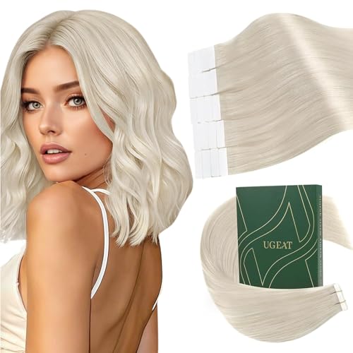 Ugeat Blonde Tape in Hair Extensions Tape Hair Extensions Human Hair Platinum Blonde Highlights Seamless Add Volume No Damage for All Day Wear 14Inch 20Pcs 40G - Image 1