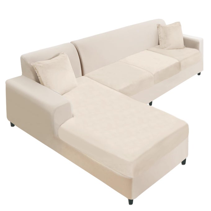 SECTIONAL COUCH COVER 4 PIECES VELVET SEPARATE COUCH CUSHION COVERS L SHAPE SOFT STRETCH SOFA SLIPCOVERS WITH 2PCS PILLOWCASES FOR LEFTRIGHT CHAISE SECTIONAL COUCH3 SEATER1 CHAISEBEIGE