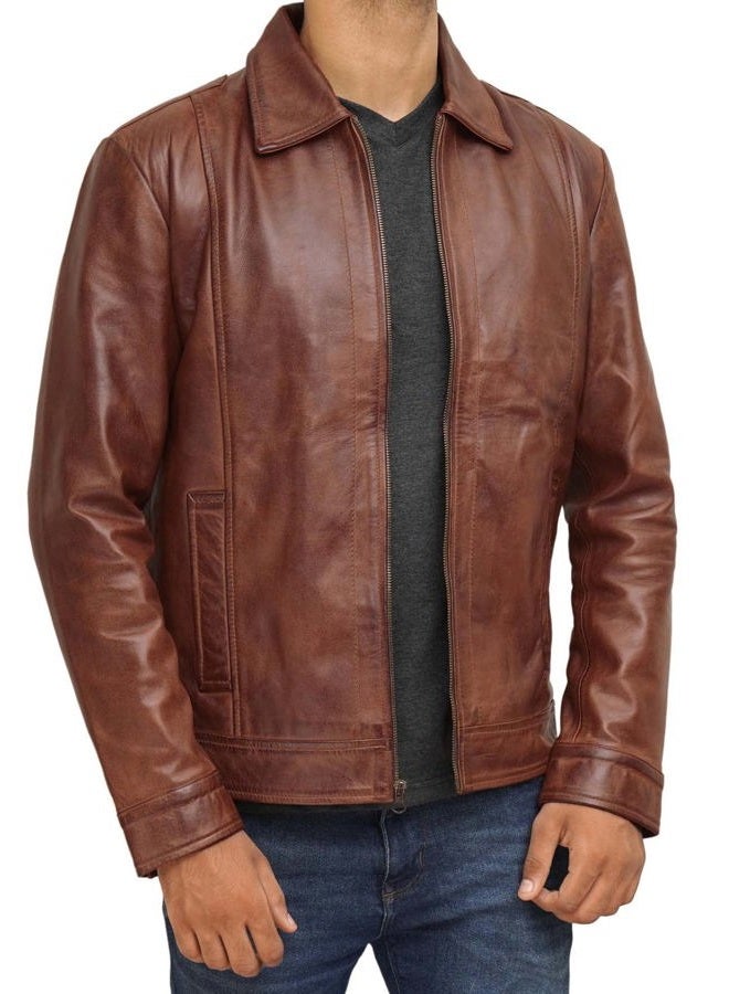 FJACKETS Mens Brown Leather Jacket - Real Leather Jackets For Men - Moto Style Leather Jacket Men, Wiiick - Brown Leather Jacket, M - Image 2