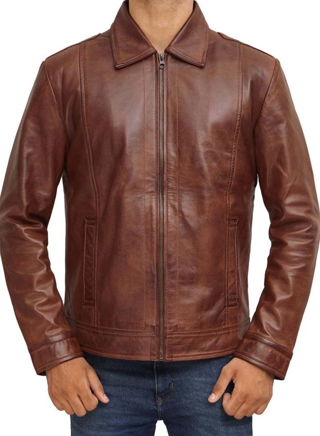 FJACKETS Mens Brown Leather Jacket - Real Leather Jackets For Men - Moto Style Leather Jacket Men, Wiiick - Brown Leather Jacket, M - Image 5