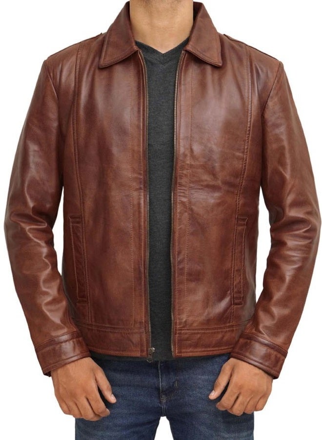 FJACKETS Mens Brown Leather Jacket - Real Leather Jackets For Men - Moto Style Leather Jacket Men, Wiiick - Brown Leather Jacket, M - Image 1