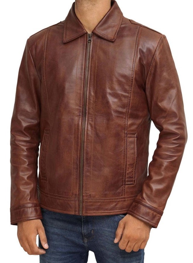 FJACKETS Mens Brown Leather Jacket - Real Leather Jackets For Men - Moto Style Leather Jacket Men, Wiiick - Brown Leather Jacket, M - Image 4