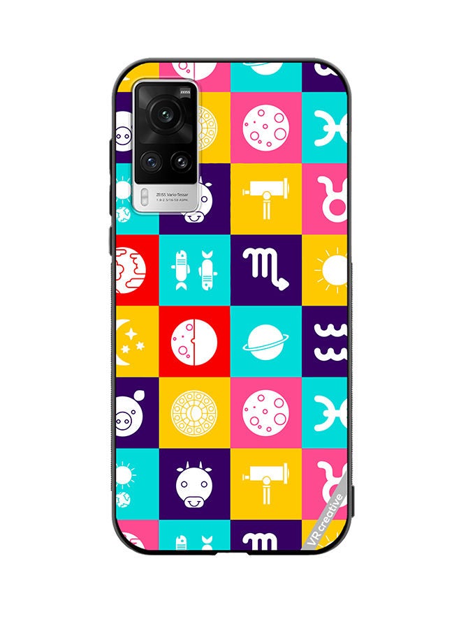 VR CREATIVE Protective Case Cover For Vivo X60 Pro Taurus Zodiac, Pisces Astrology Horoscope Circle, Moon And Stars And Icon Design Multicolour - Image 1