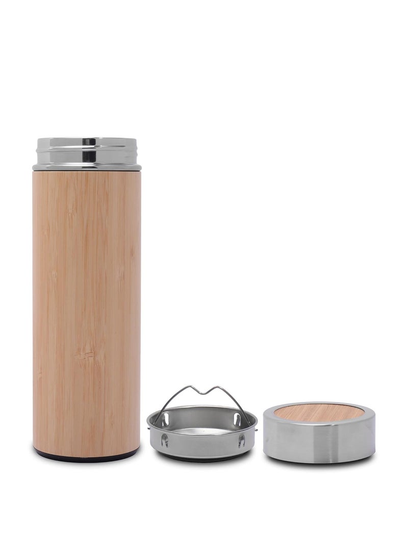 Twist - TWIST Eco-Friendly Bamboo Stainless Steel Water Bottle| Double Wall Vacuum Insulated | Tea Strainer | Hot & Cold Bamboo Water Bottle| Stylish & Sustainable | Ideal for Outdoor and Daily use (450ml) - Image 1